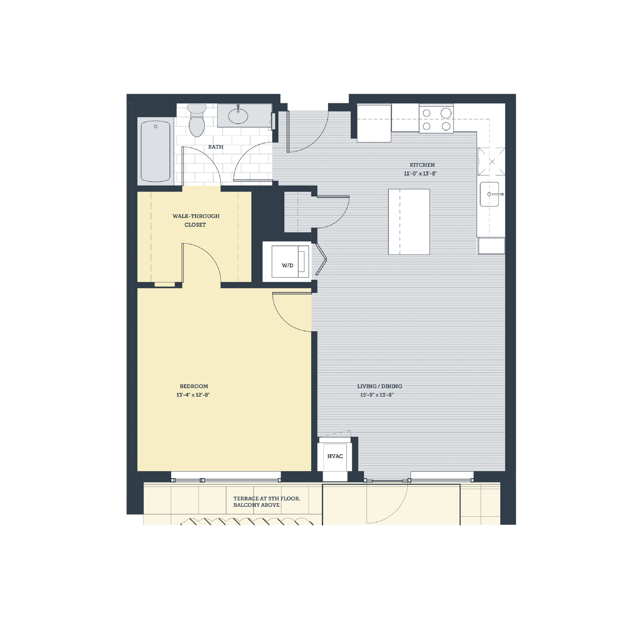 Rendering of the 1L floor plan with 1 bedroom[s] and 1 bathroom[s] at eleven33apartments