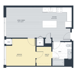 One Bedroom 1D Floor Plan