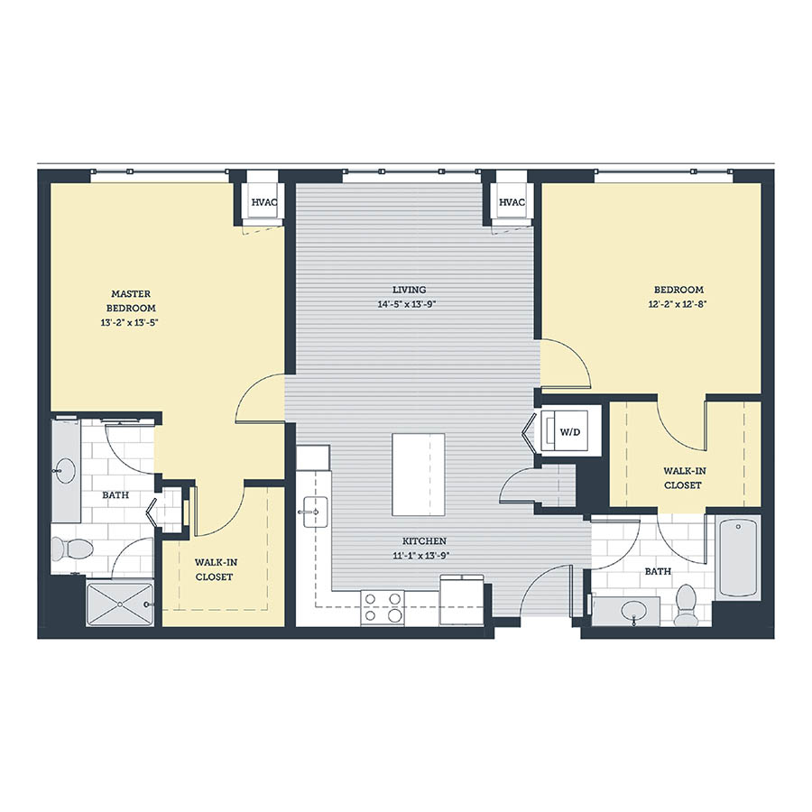 Rendering of the 2D floor plan with 2 bedroom[s] and 2 bathroom[s] at eleven33apartments