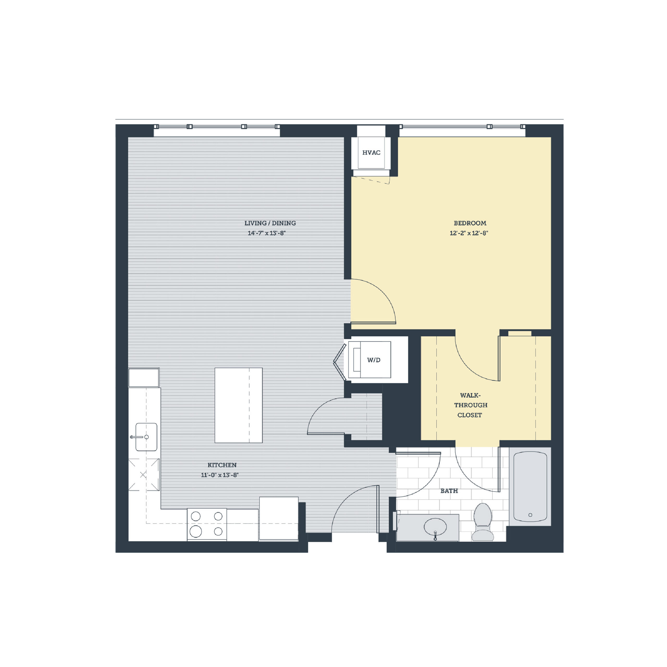 Rendering of the 1I floor plan with 1 bedroom[s] and 1 bathroom[s] at eleven33apartments